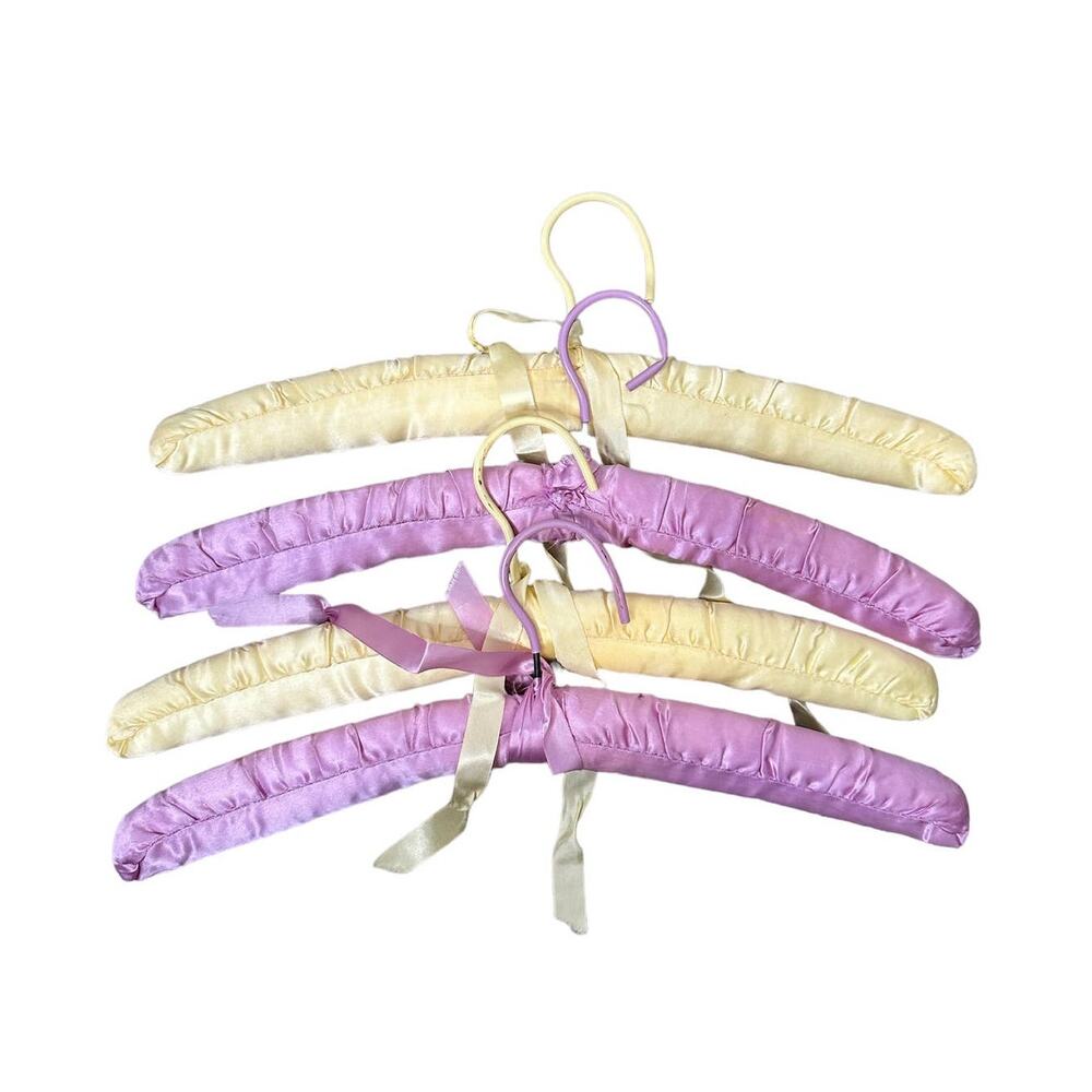 4 Vintage Padded Hangers Purple Yellow
